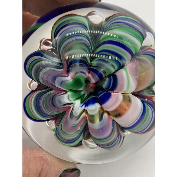 Vtg Joe Rice St Claire Hand Blown Art Glass Multi Color Ribbon Claw Paper Weight - Picture 7 of 12